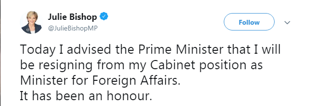 Министр иностранных дел Австралии уходит в отставку