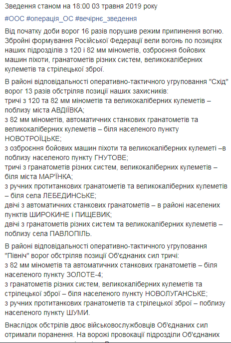 На Донбасі у п'ятницю поранені двоє українських військових