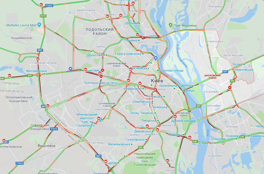 У Києві ввечері утворилися численні затори