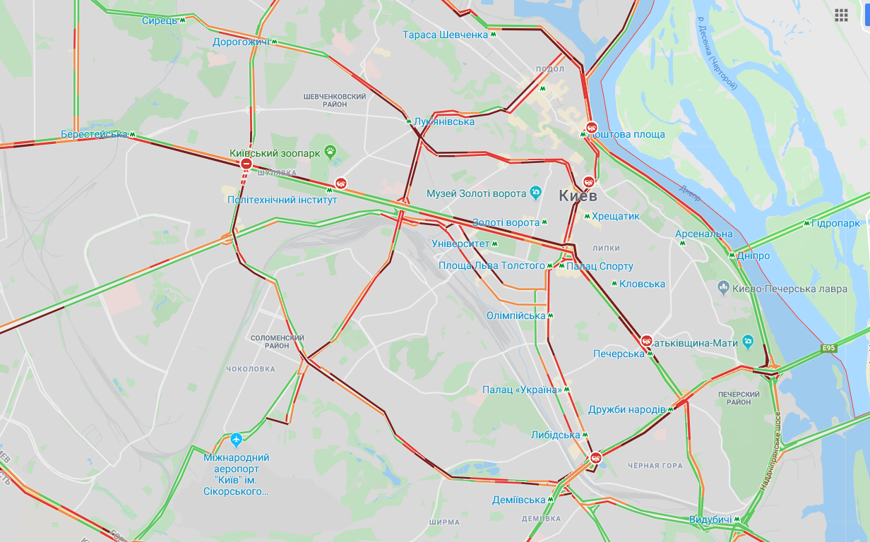 Центр Киева сковали пробки: карта