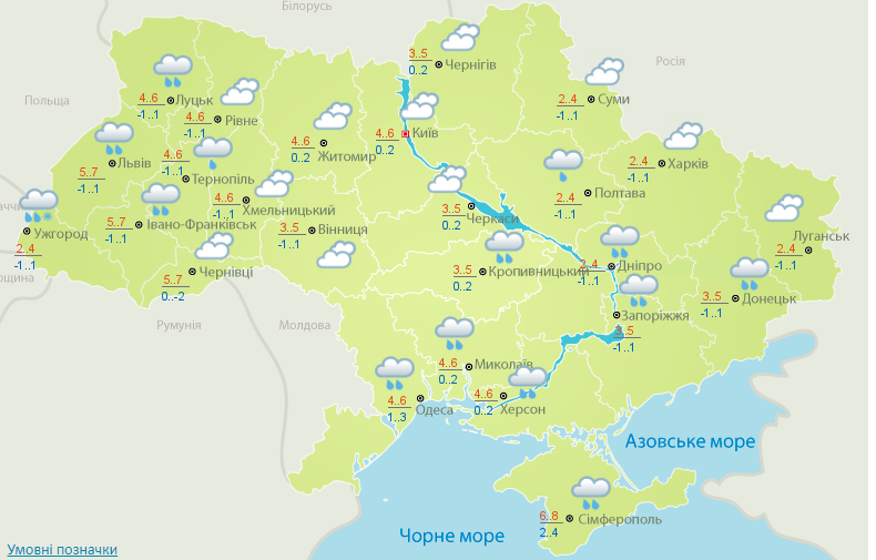 Потепління до +7 та дощі: прогноз погоди на сьогодні