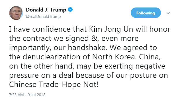 Трамп упевнений, що лідер КНДР виконає угоду про денуклеаризацію