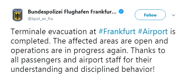 Эвакуация терминала аэропорта во Франкфурте-на-Майне: стала известна причина