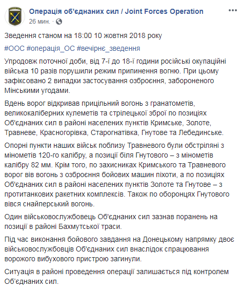 На Донеччині загинули двоє українських військових, - штаб