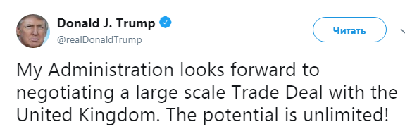 Трамп чекає переговорів з Британією по торговій угоді