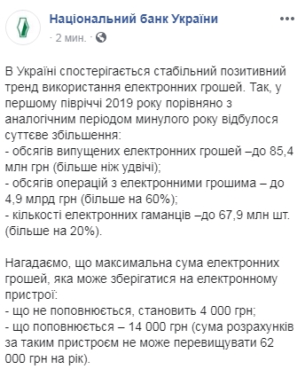 В Україні суттєво збільшився випуск електронних грошей