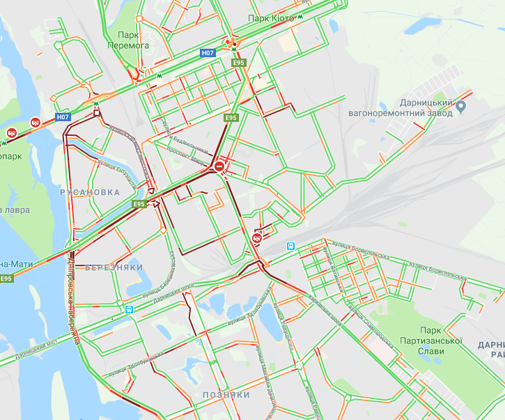 Движение в Киеве парализовано: карта пробок