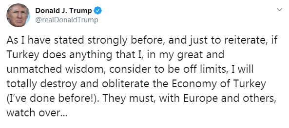 Трамп пригрозив Туреччині знищенням економіки у разі &quot;заборонених&quot; дій