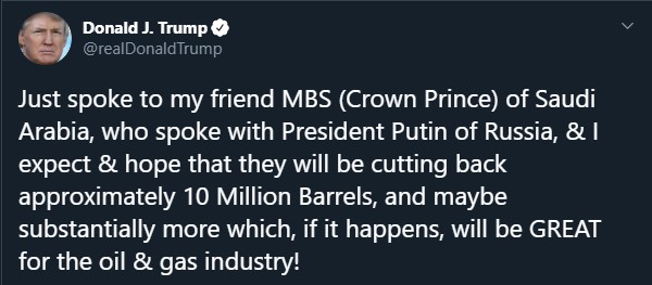 Трамп надеется на сокращение добычи нефти в РФ и Саудовской Аравии