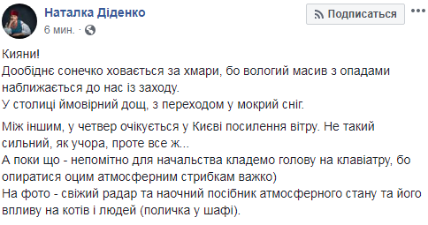 У Києві у четвер прогнозується посилення вітру