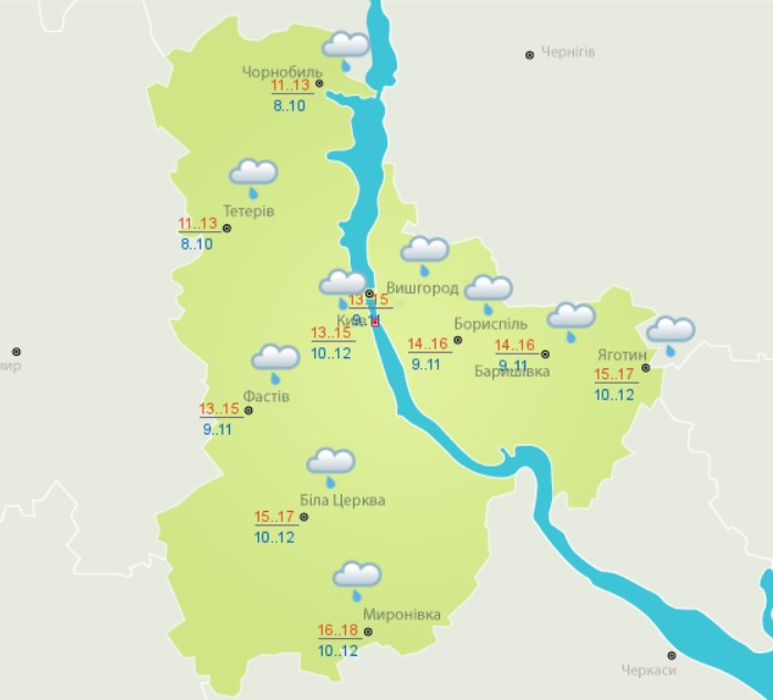 Більшу частину України сьогодні накриють дощі