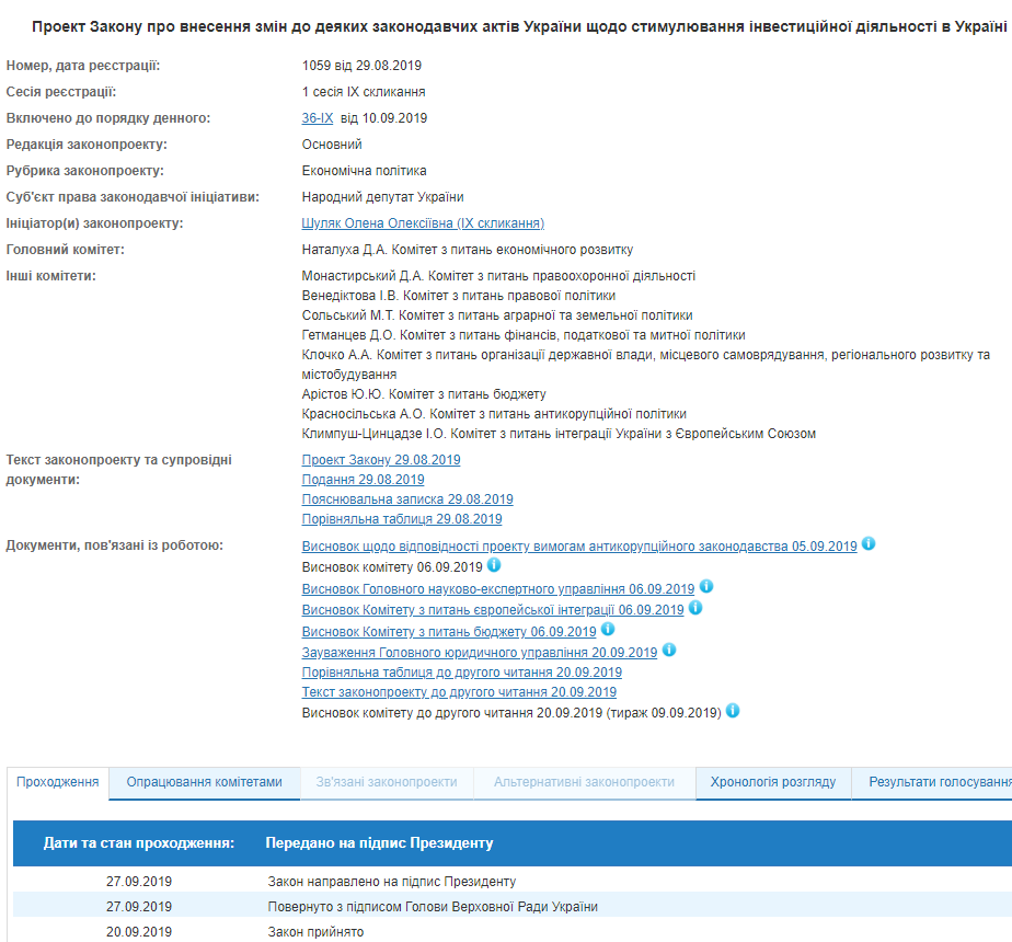 На підпис Зеленському передали закон для поліпшення інвестклімату в Україні