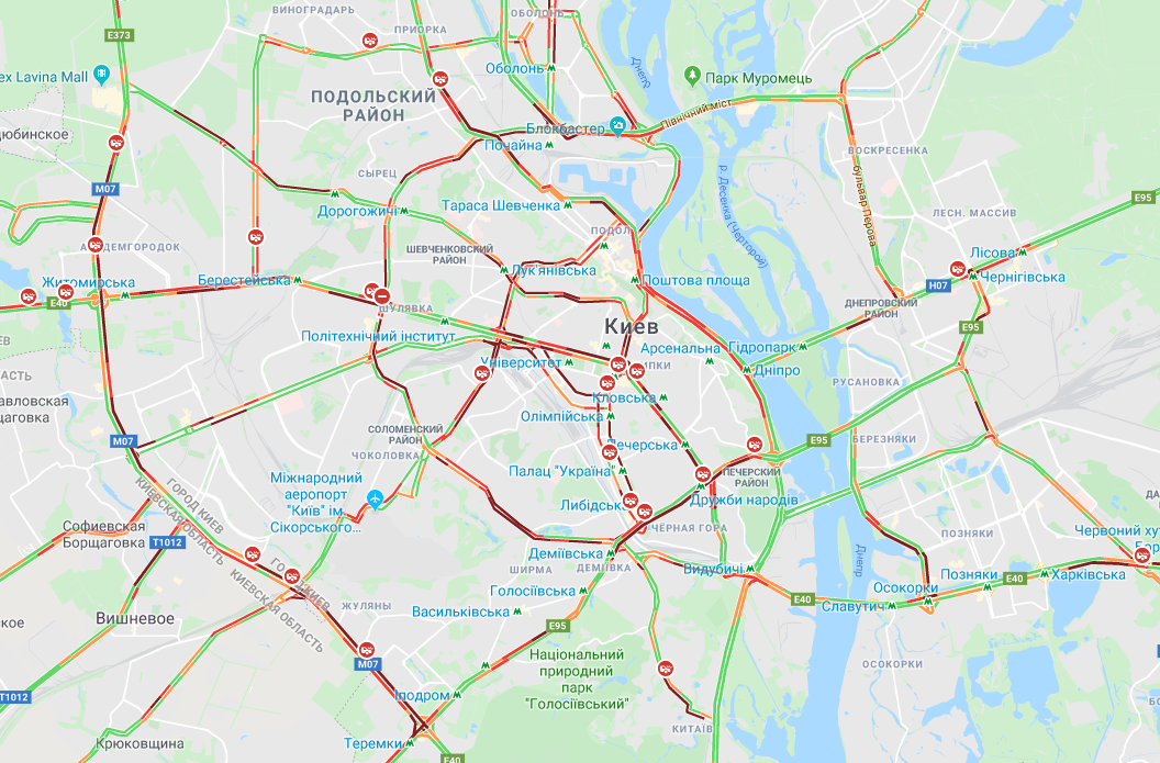 Движение в Киеве парализовано: карта пробок