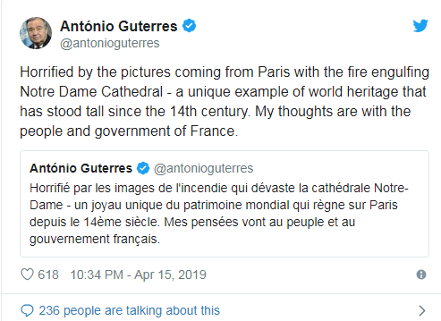 Назвали причину пожара в Нотр-Дам де Пари