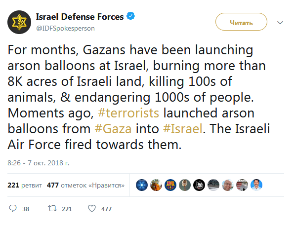 ВВС Израиля ударили по боевикам, запускающим горящие шары из сектора Газа