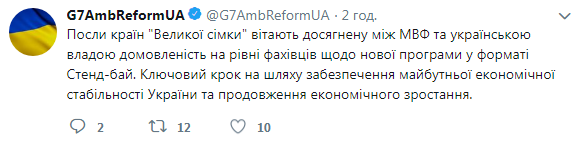 Країни G7 вітають нову програму stand-by між Україною і МВФ