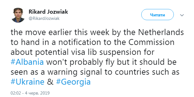 Ініціатива Нідерландів по Албанії загрожує безвизу з Україною, - журналіст