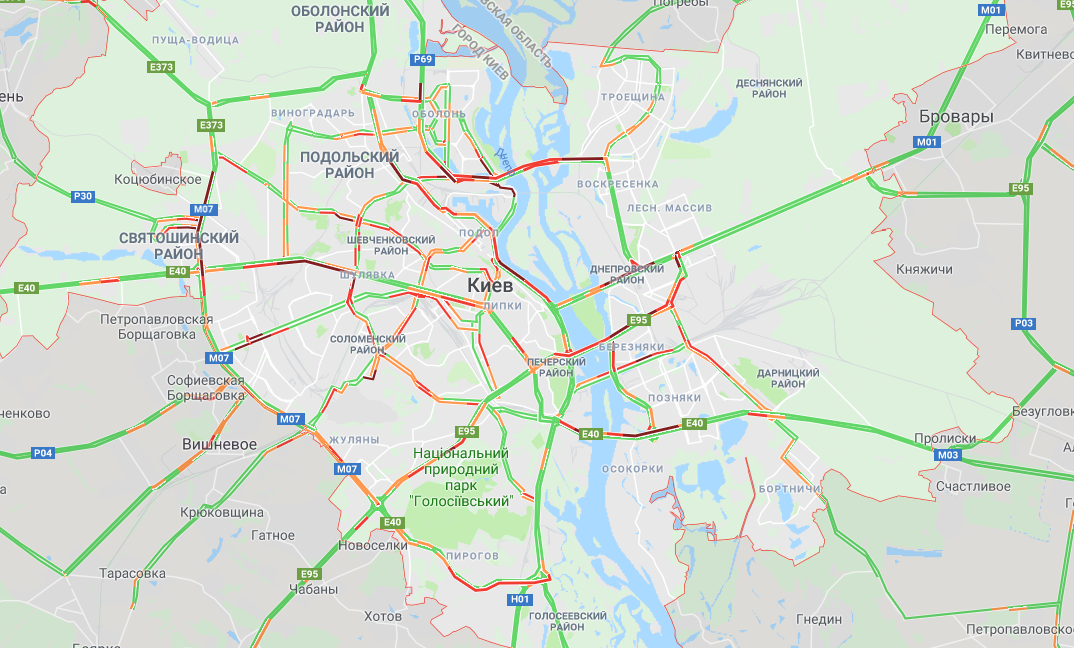 В Киеве образовались многочисленные пробки