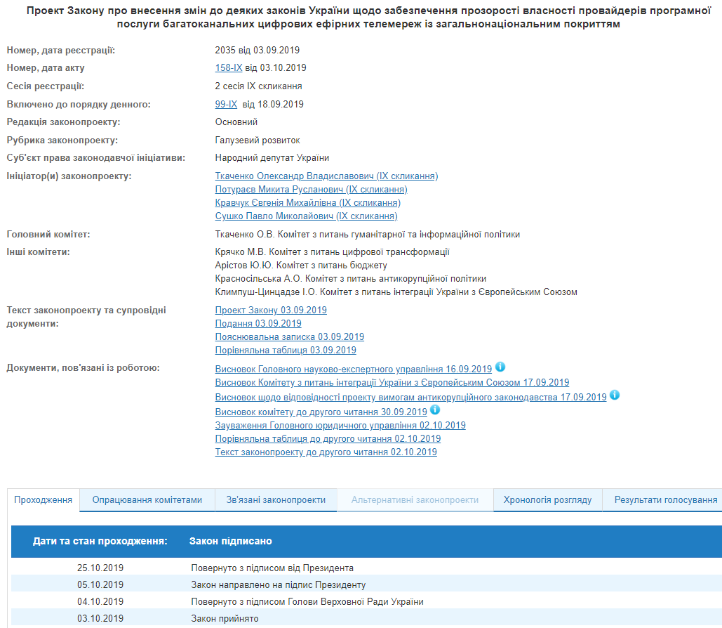 Президент схвалив закон про прозорість власності провайдерів