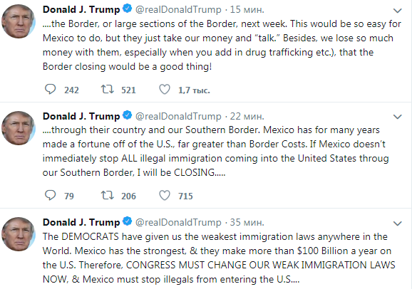 Трамп грозит закрыть границу с Мексикой на следующей неделе