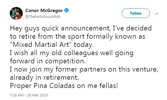 Макгрегор завершил спортивную карьеру