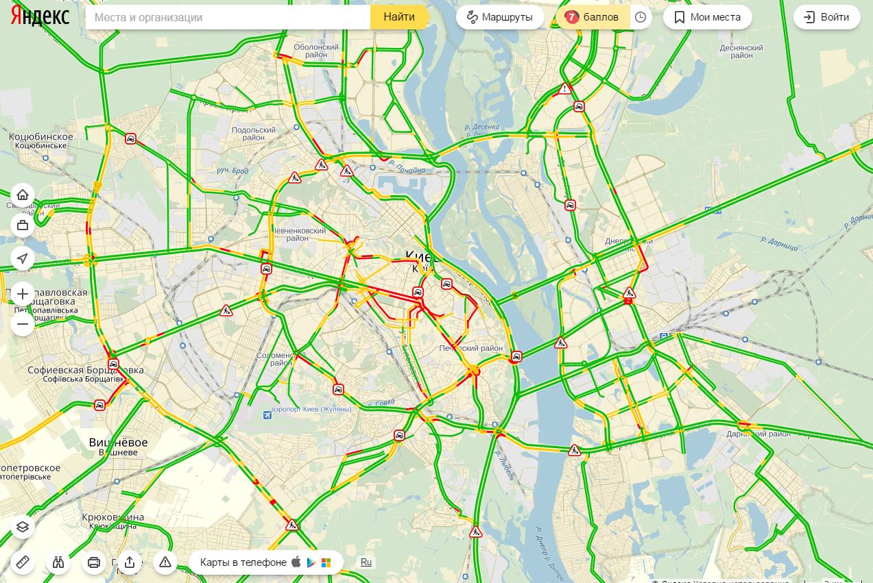 Пробки в Киеве достигли 7 баллов