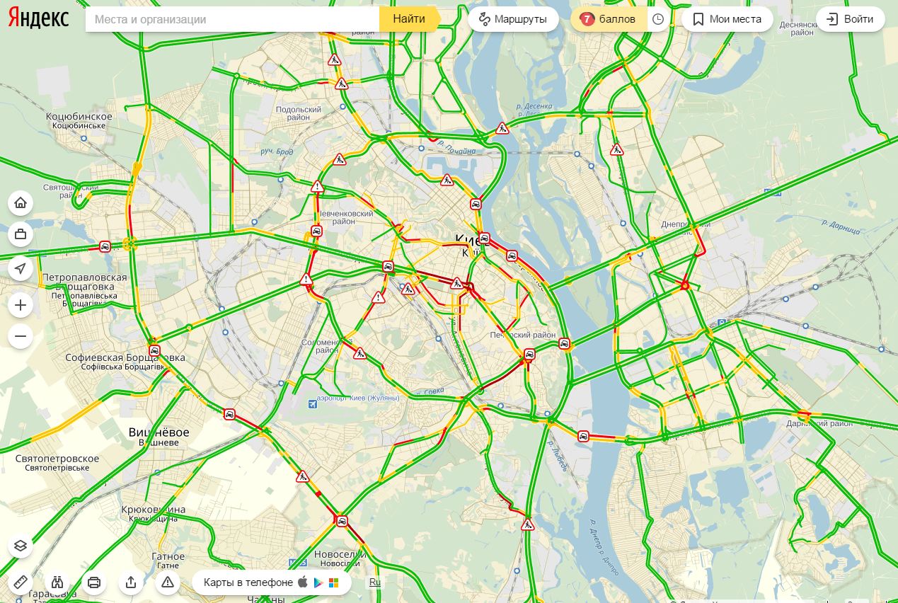Пробки в Киеве достигли 7 баллов