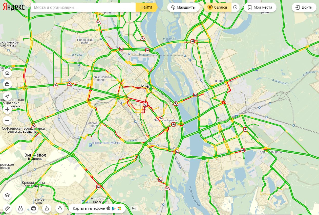 Пробки в Киеве достигли 6 баллов