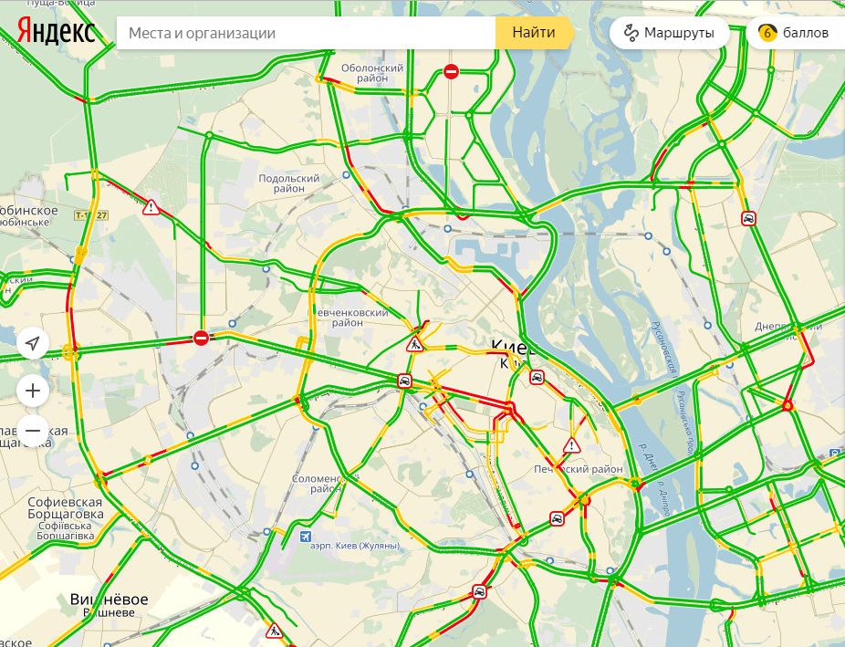Пробки в Киеве достигли 6 баллов