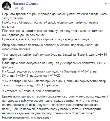 Синоптик попередила про небезпечні погоді умови