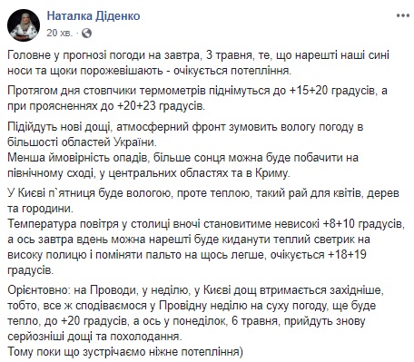 Синоптик порадовала прогнозом погоды до конца недели