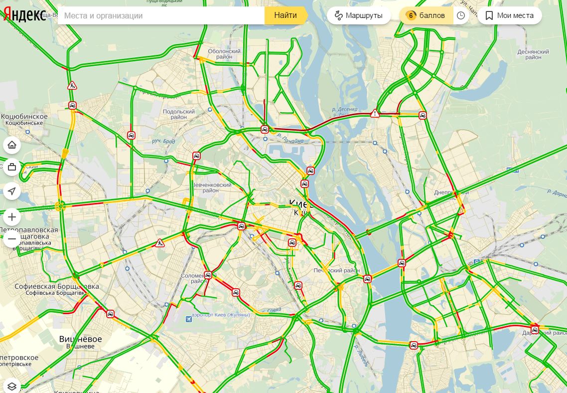 Пробки в Киеве достигли 6 баллов