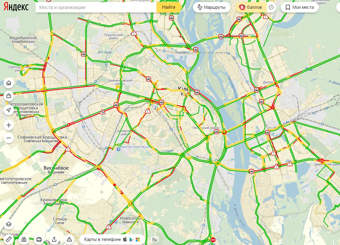 Пробки в Киеве достигли 8 баллов