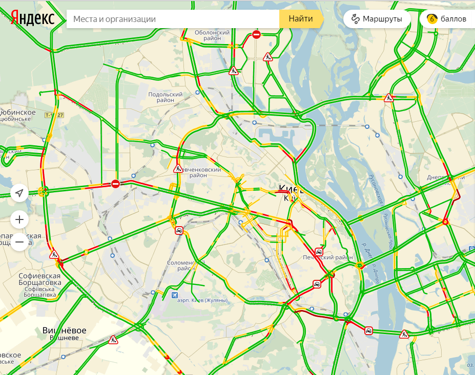 Пробки в Киеве достигли 6 баллов