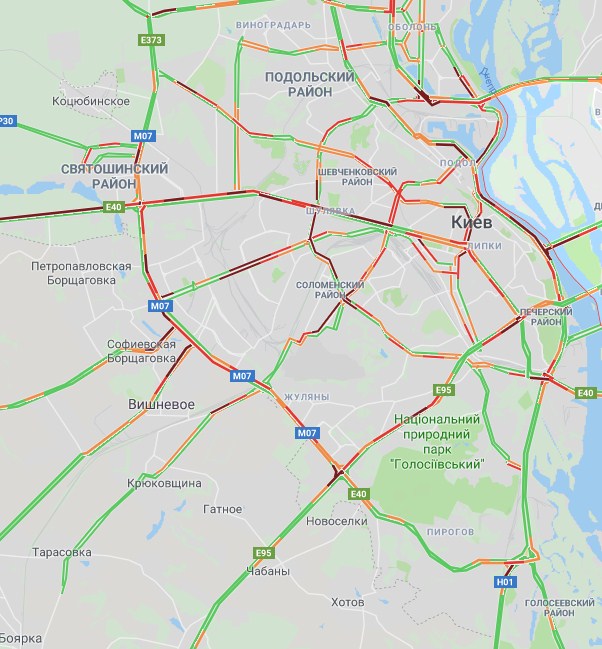 В Киеве образовались многочисленные пробки