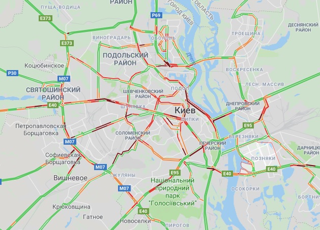В Киеве образовались многочисленные пробки