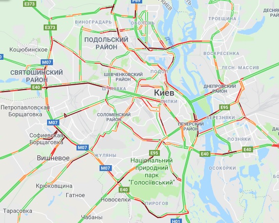 В Киеве образовались многочисленные пробки