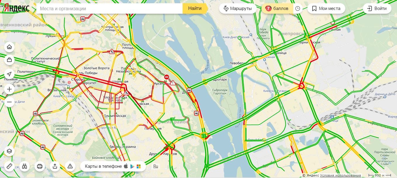 Затори у Києві досягли 7 балів