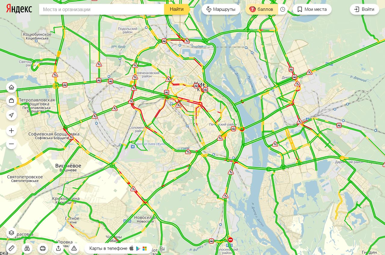 Затори у Києві досягли 7 балів