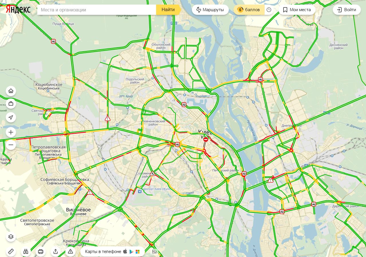 Пробки в Киеве достигли 6 баллов