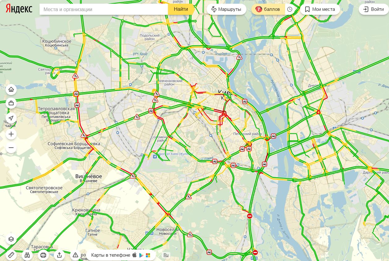 Пробки в Киеве достигли 7 баллов