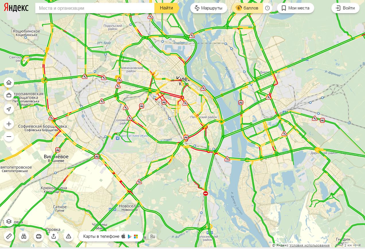 Пробки в Киеве достигли 6 баллов