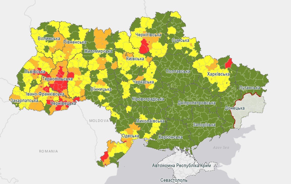 В Украине вступило в силу новое карантинное зонирование