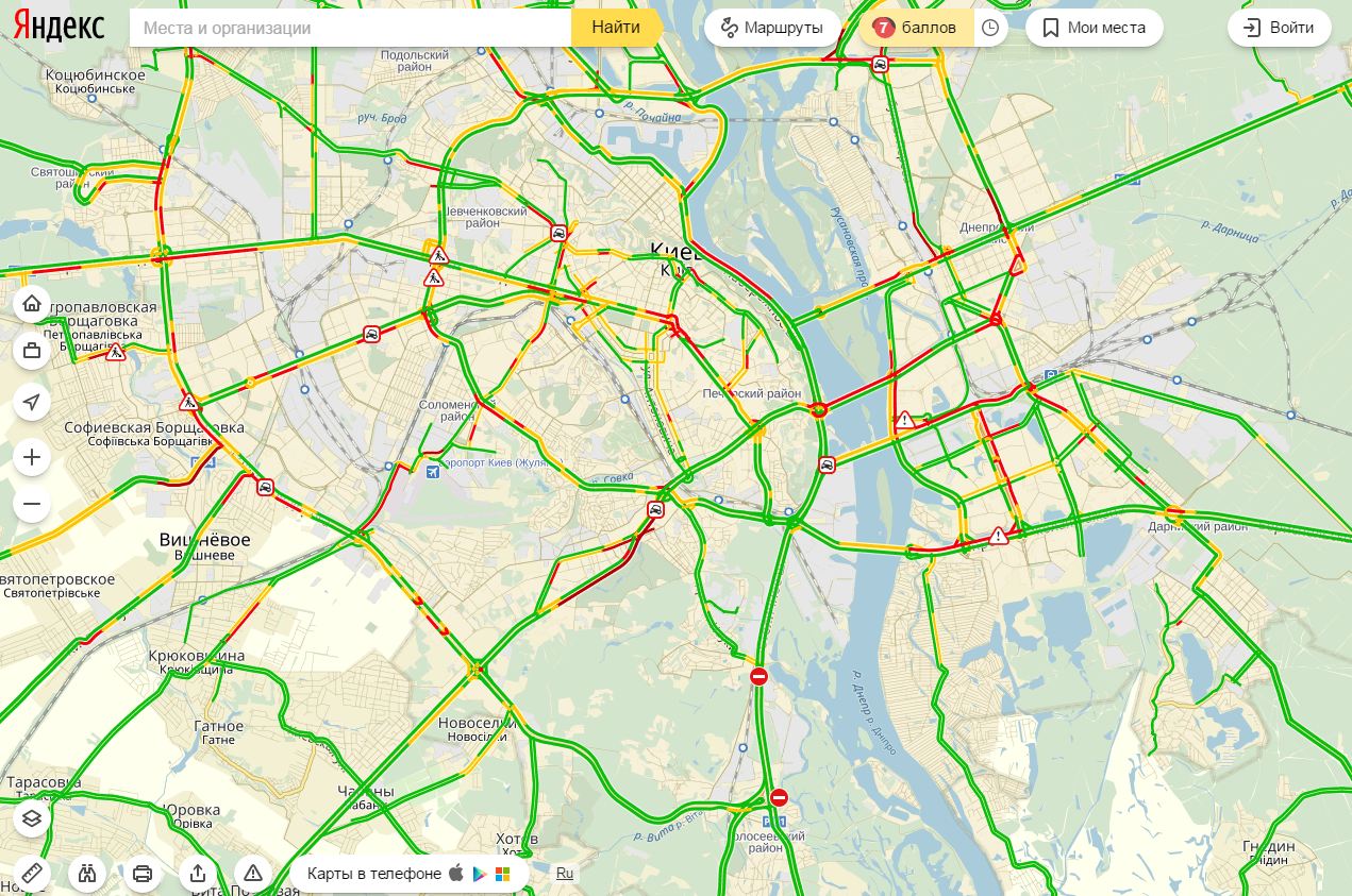 Пробки в Киеве достигли 7 баллов