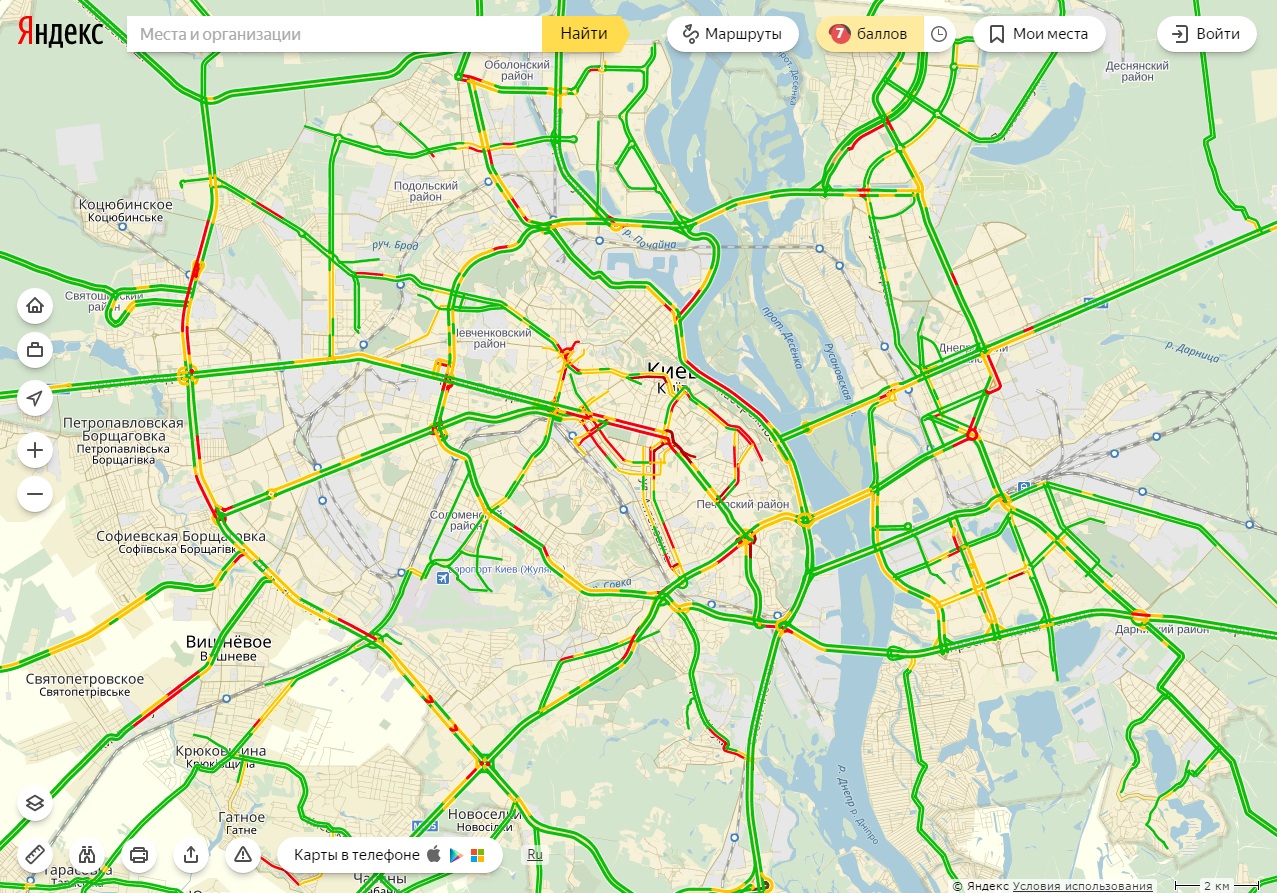 Затори у Києві досягли 7 балів