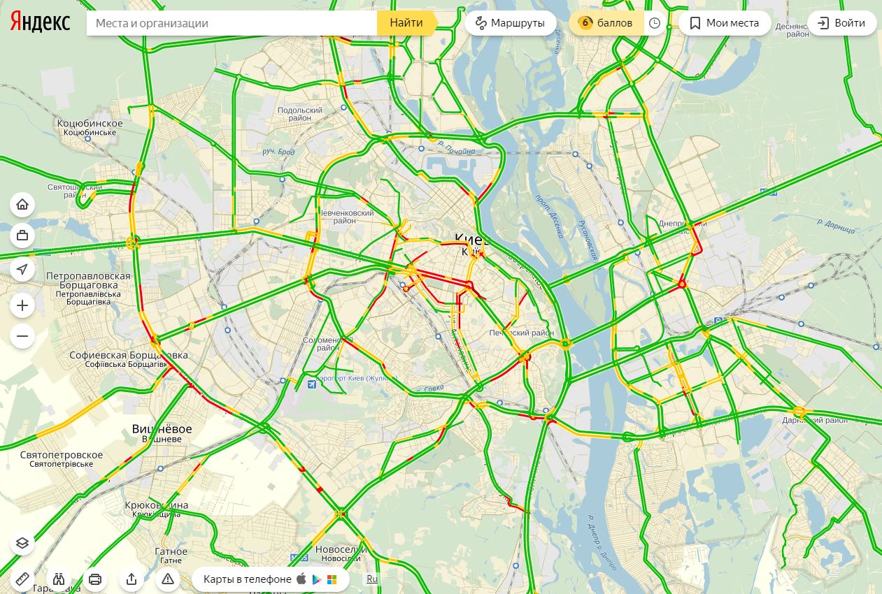 Пробки в Киеве достигли 6 баллов