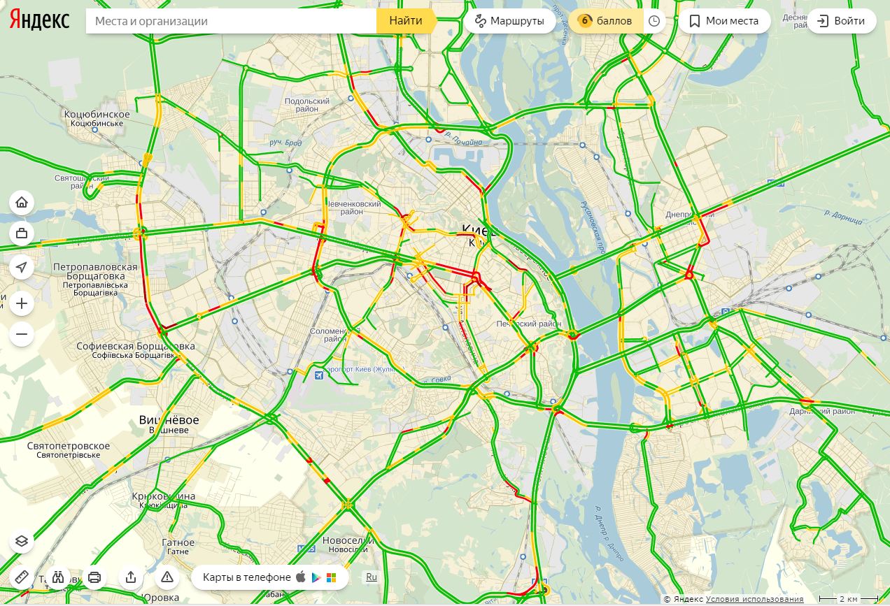Пробки в Киеве достигли 6 баллов