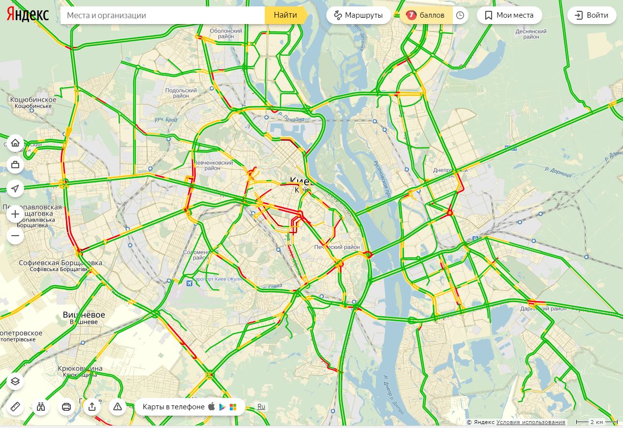Пробки в Киеве достигли 7 баллов
