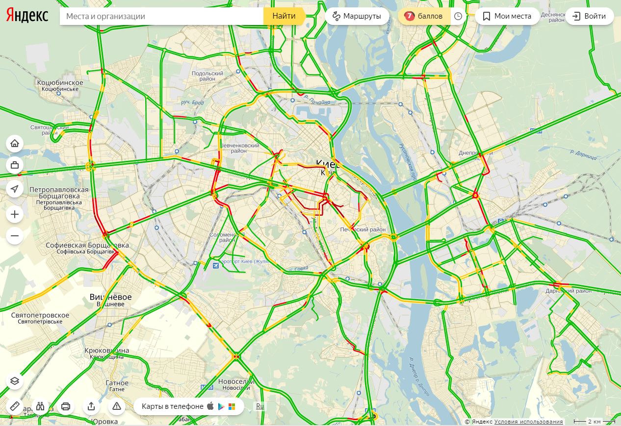 Затори у Києві досягли 7 балів