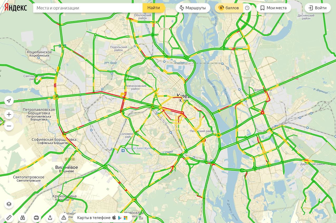 Пробки в Киеве достигли 6 баллов